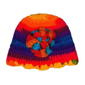 Beanie‎ Hat Women's OS Purple Orange Crochet Handmade Flower  NEW